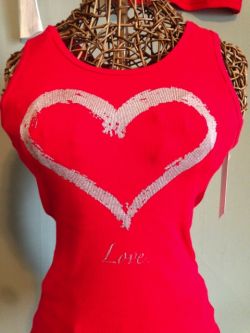 Love Heart Ribbed Tank Red