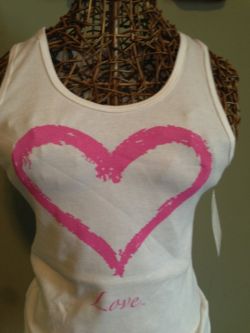 Love Heart Ribbed Tank White