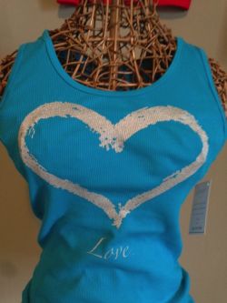 Love Heart Ribbed Tank Teal