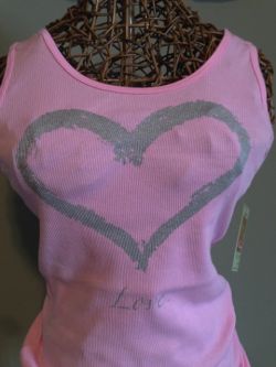 Love Heart Ribbed Tank Pink