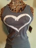 Love Heart Ribbed Tank Grey